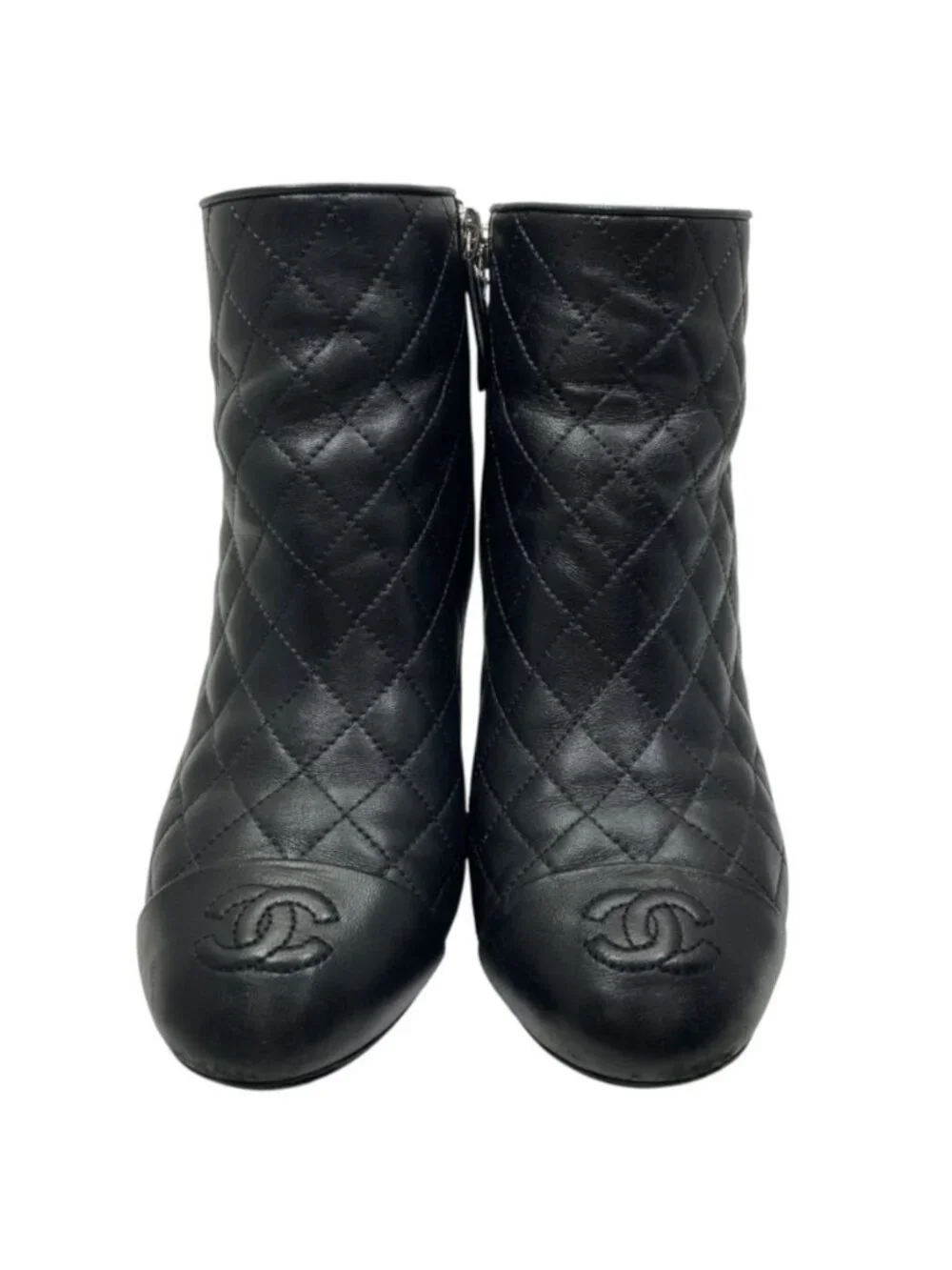 Chanel Short Boots CC Logo Quilted Lambskin Black Shoes Casual